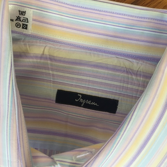 Ingram White Purple Striped Collared Dress Shirt - Picture 2 of 4